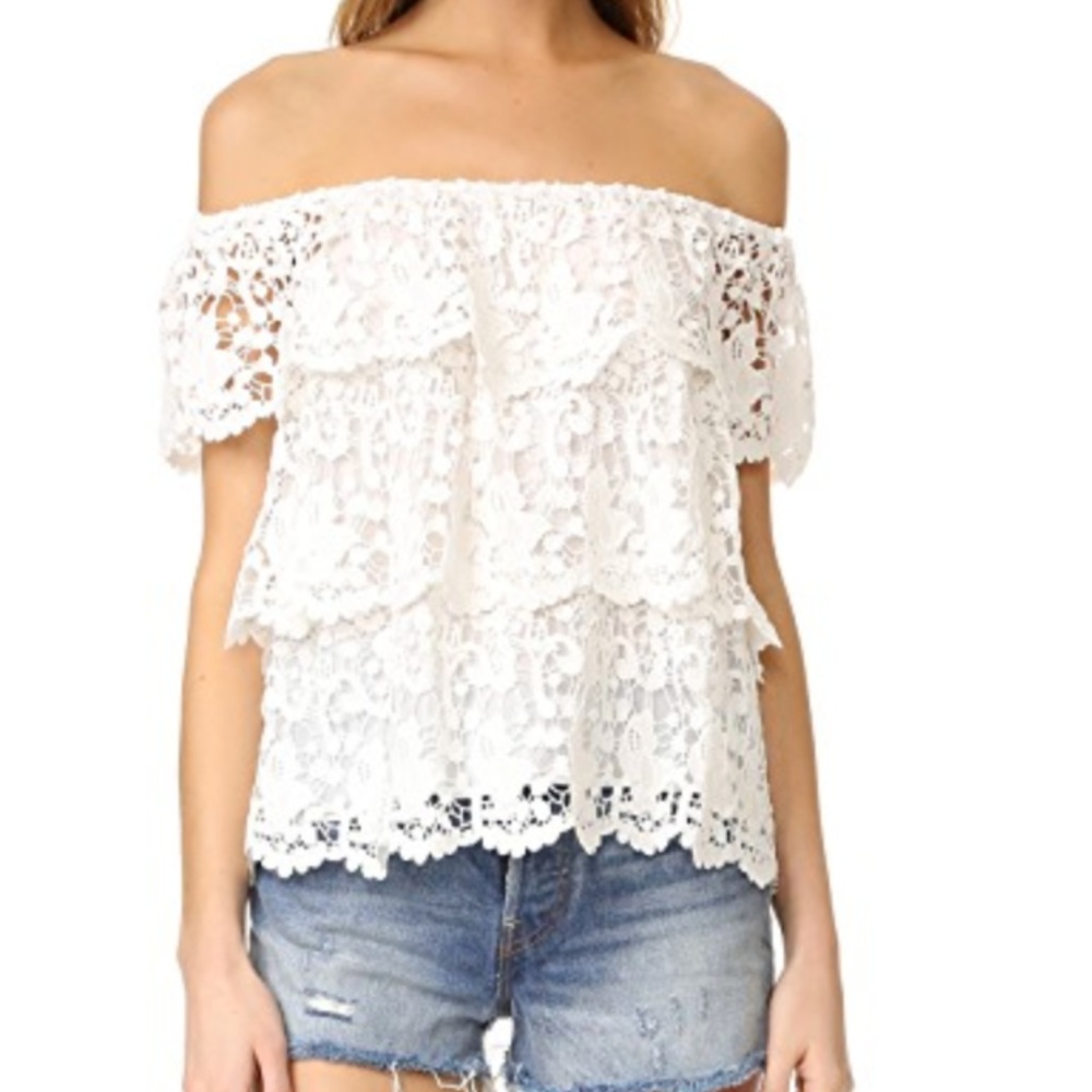 Miguelina Tiered Off the Shoulder Lace Top